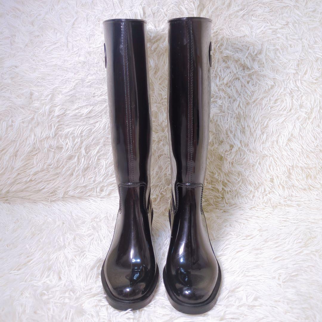 グッチ GUCCI レインブーツ 長靴 ブラック チャンキーヒール サイズ 37