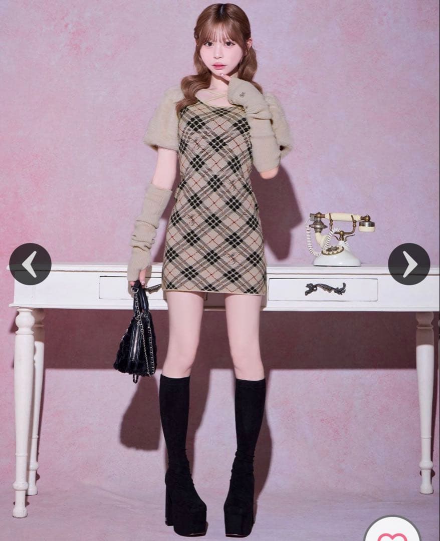 ミシェルマカロン ファースリーブチェックワンピース michellMacaron