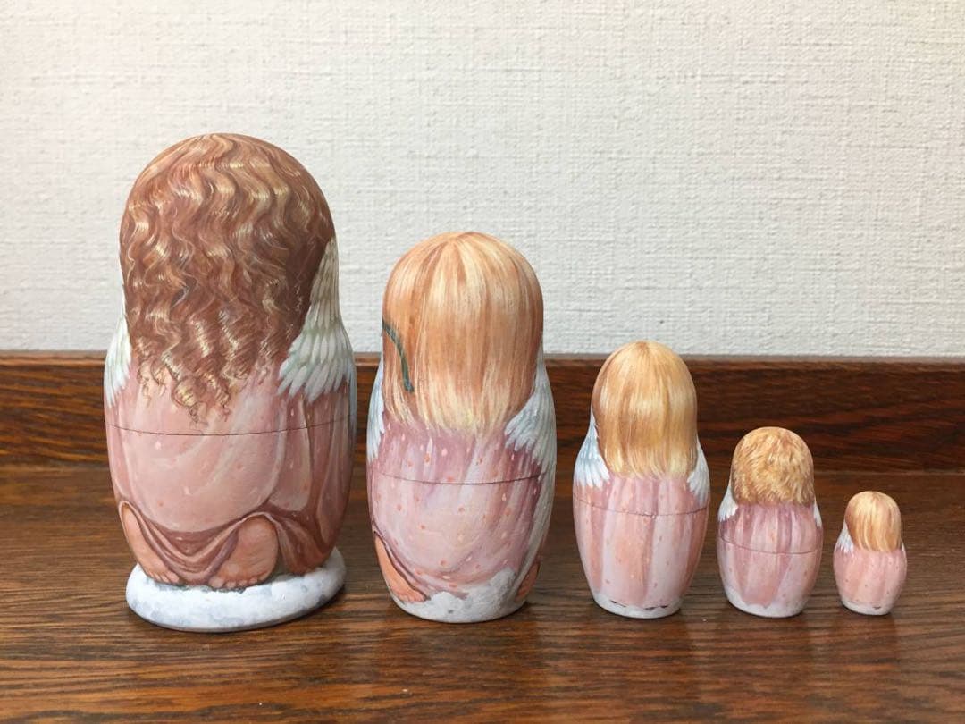 ロシア雑貨☆天使マトリョーシカ 『巻物と羽ペン』(5P)リダ工房