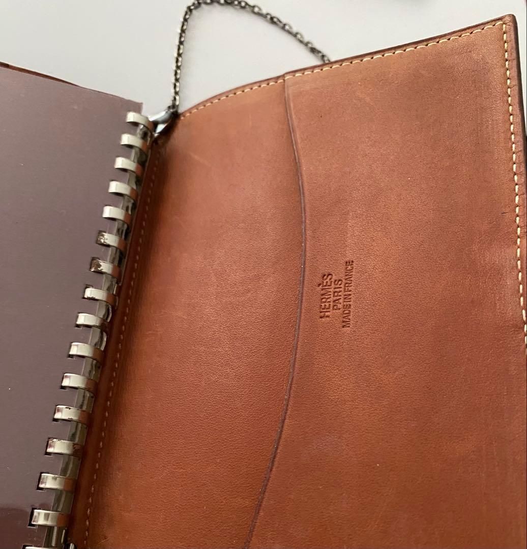 エルメス茶色い革手帳ボールペン付き