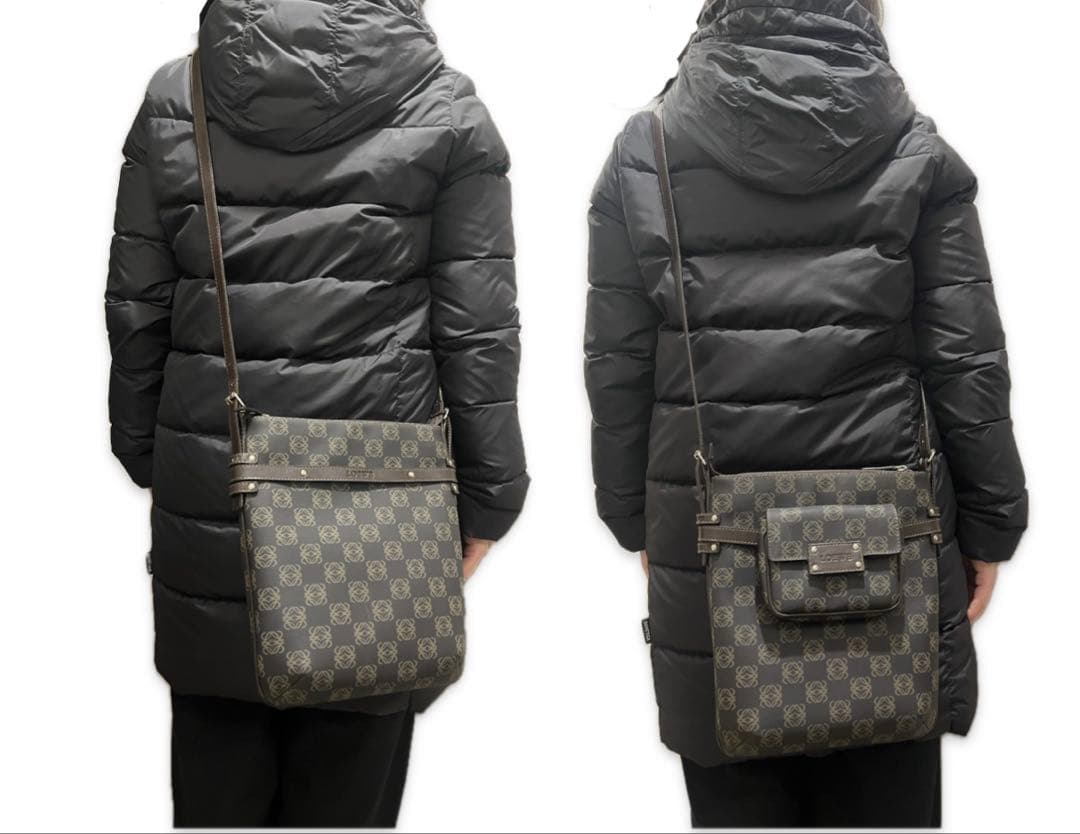 美品 ロエベ ポケッツ アナグラム 斜め掛けショルダーバッグ レザー・PVC