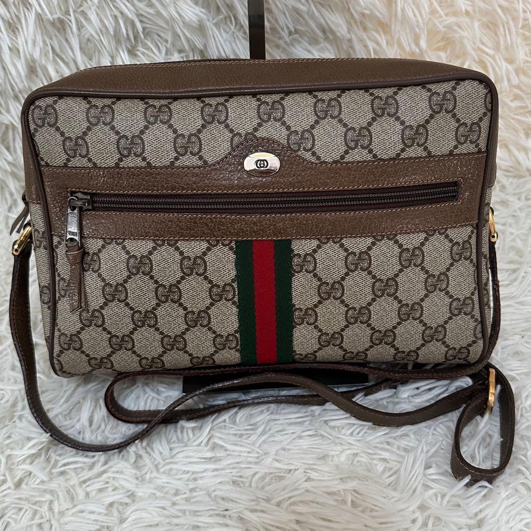値下げ 紙タグ グッチ シェリーライン GGキャンバス レザー ショルダーバッグ