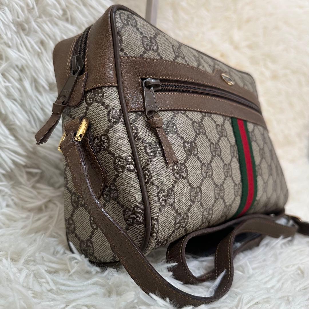 値下げ 紙タグ グッチ シェリーライン GGキャンバス レザー ショルダーバッグ
