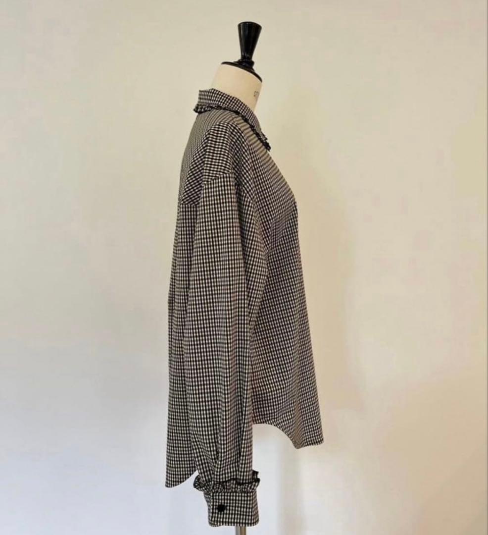 ロージーモンスター メロウフリルチェックシャツ　ブラウン