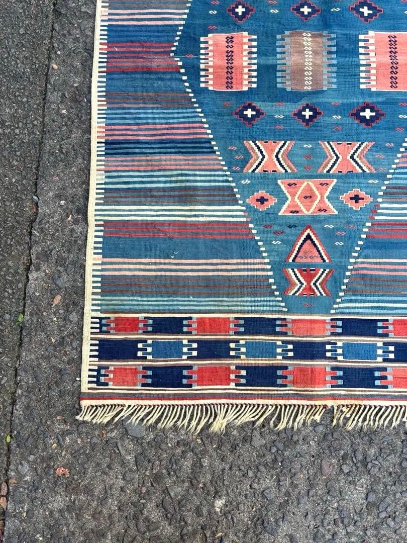 692 アンティークキリム トルコ トライバル インディゴ ラグ 百貨店購入