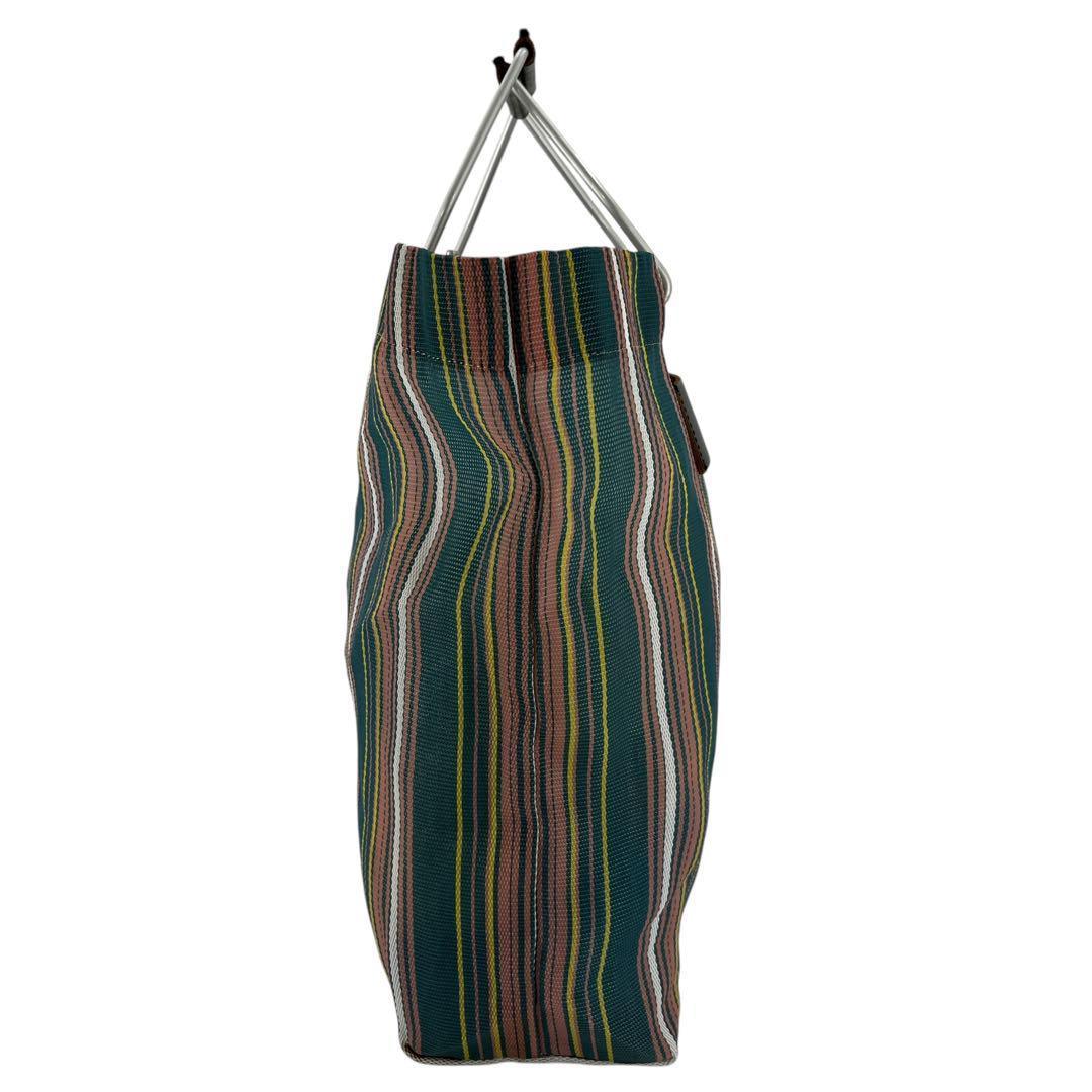 美品　マルニ　かごバッグ　ショッピングバッグ　トートバッグ　ストライプ　革ロゴ