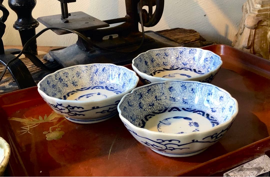 ◆309◆成化年製　アンティーク 伊万里鉢3客　江戸期 小鉢　5寸皿 なます皿