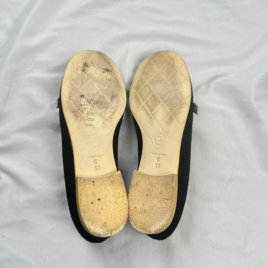 靴 CHANEL mary jane flat shoes black white