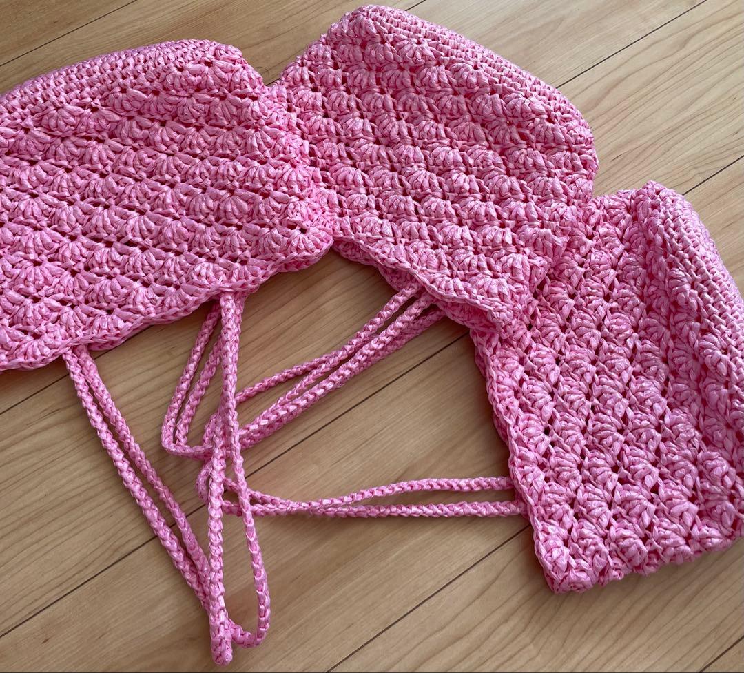 ハンドメイド・スズランテープ編みバッグ