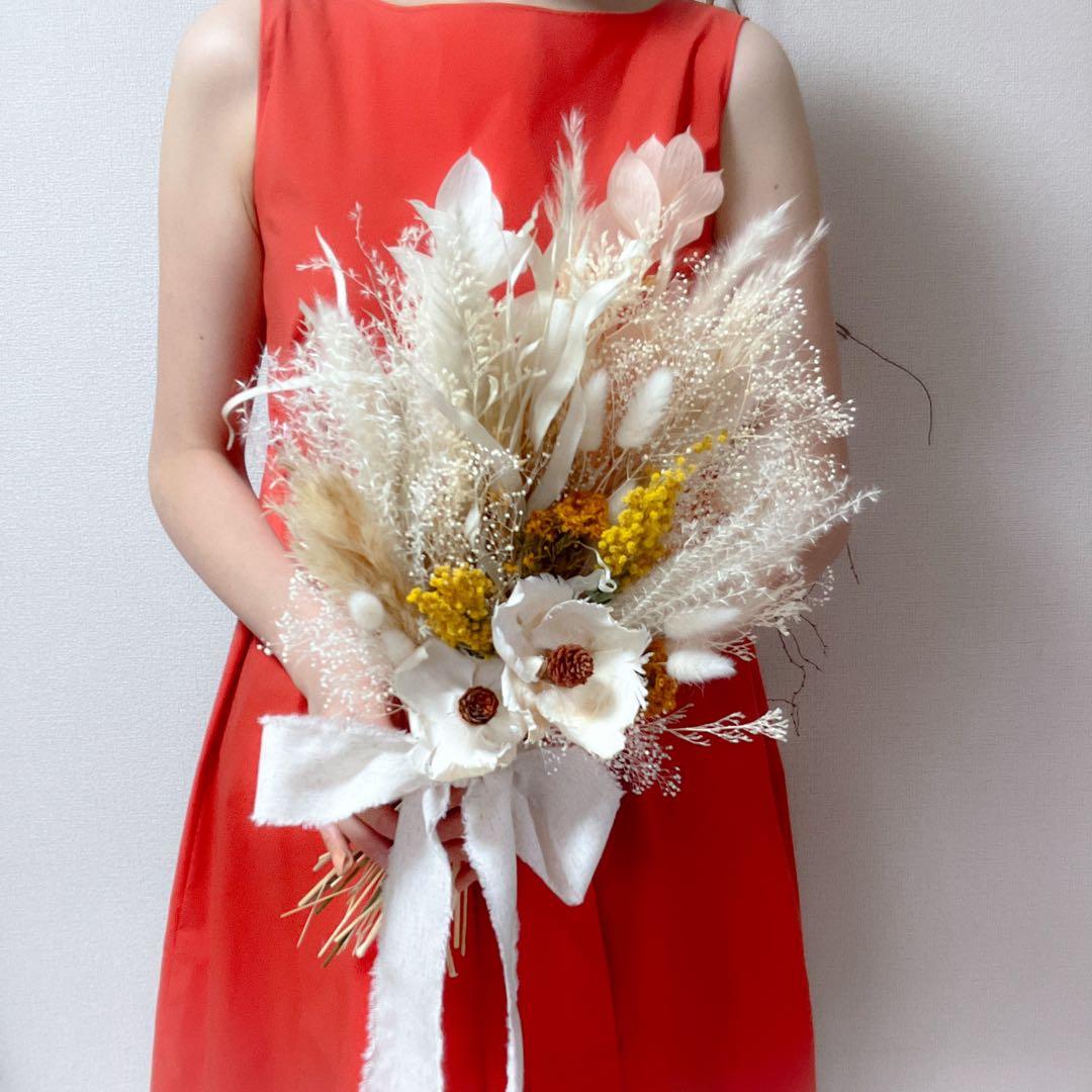 ホワイト ドライフラワーブーケ　前撮り ウェディング ナチュラル 韓国風