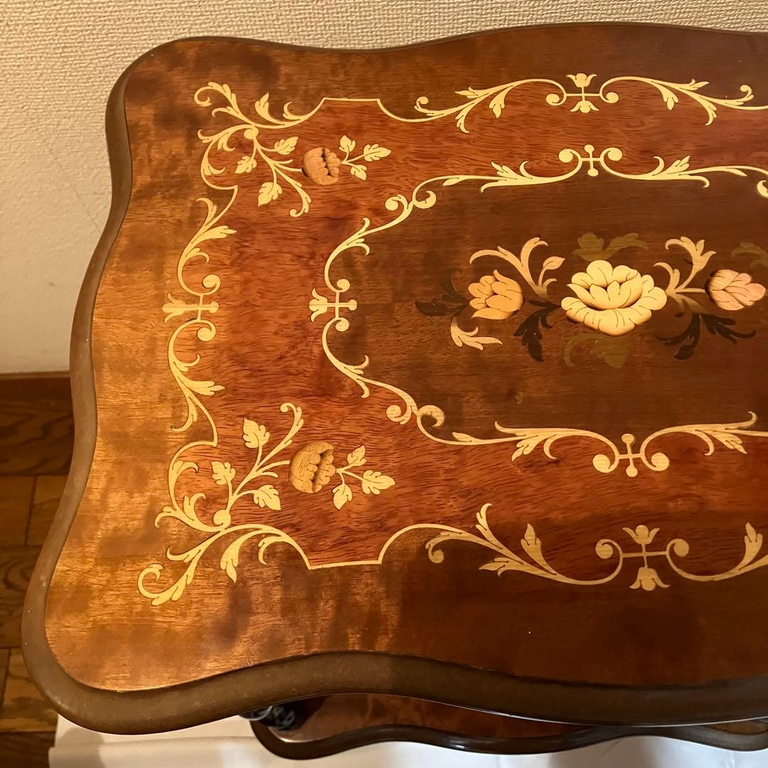 イタリア製 花柄 木製コンソールテーブル サイドテーブル