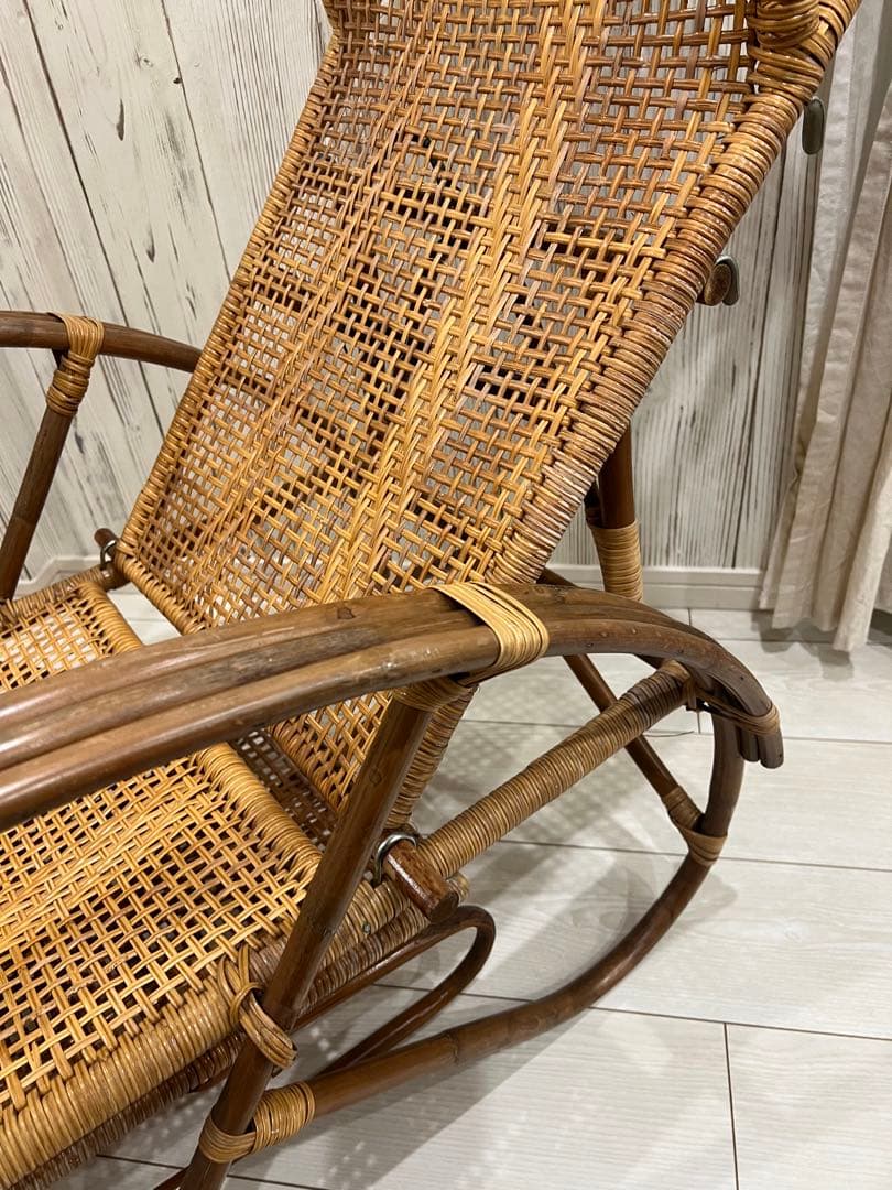 ラタン リクライニングロッキングチェア ヴィンテージ たのメル便にて発送