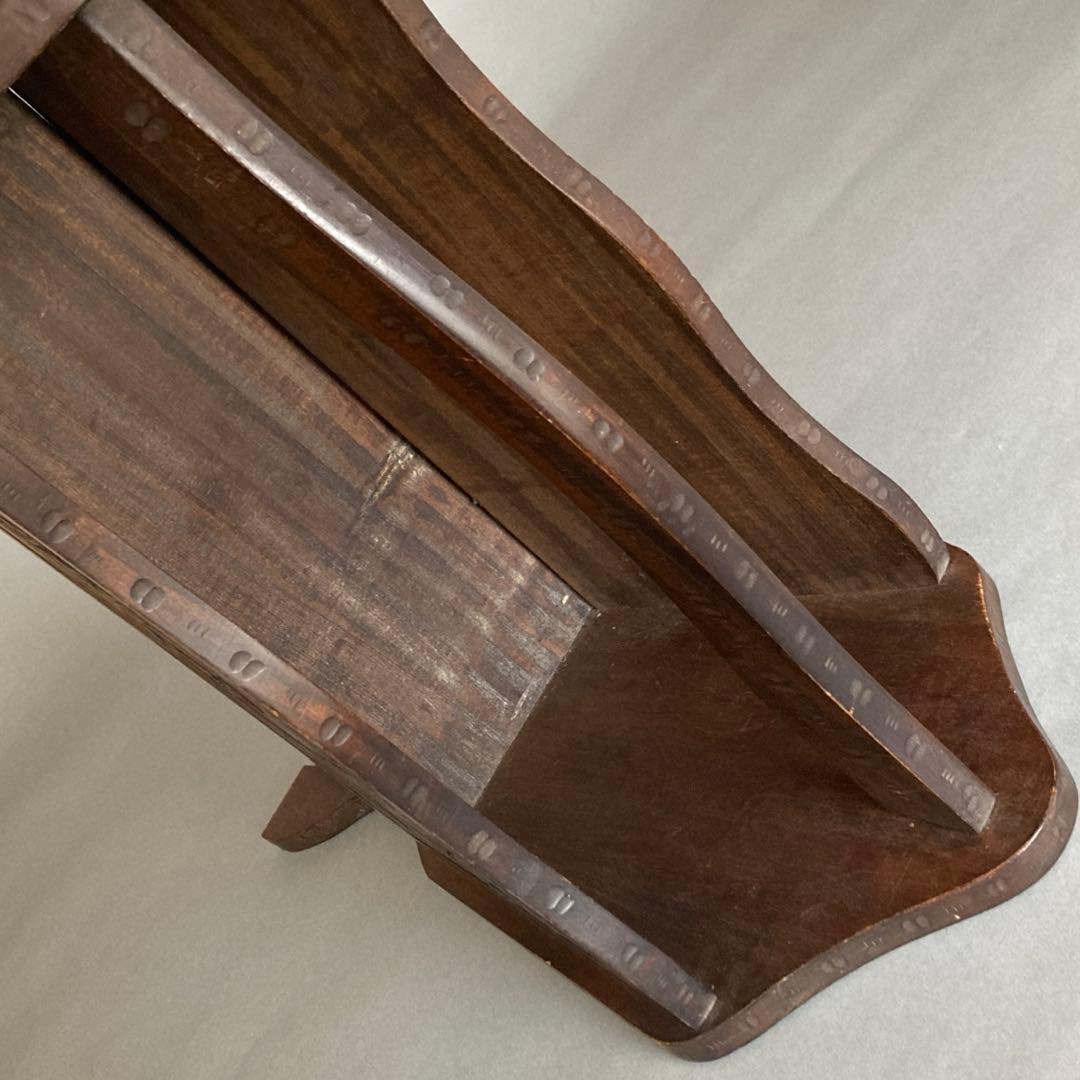 アンティーク　レトロ　ヴィンテージ　古道具　軽井沢彫　桜　彫刻　ラック　取手付