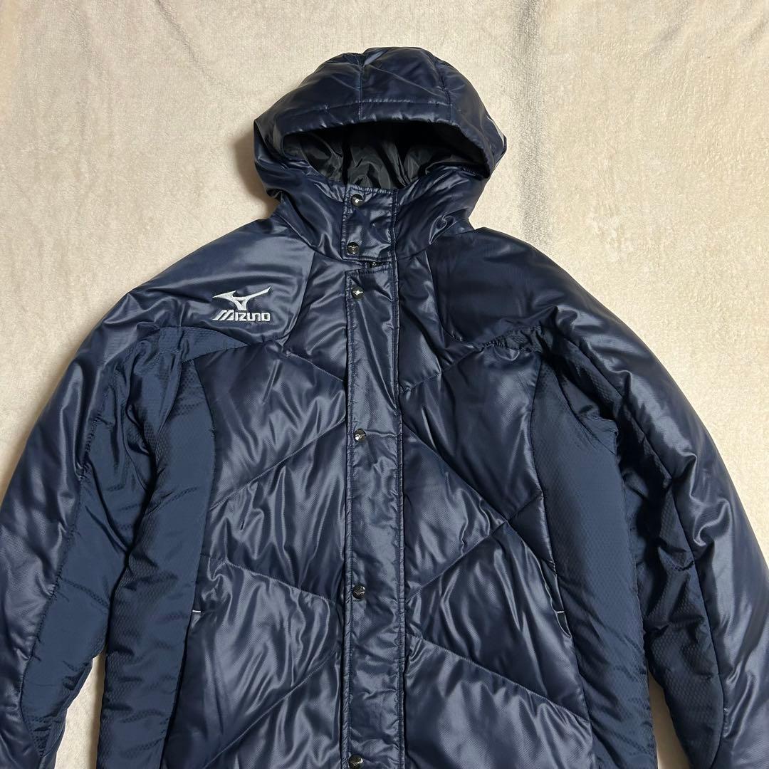 【美品】Mizuno ミズノ ダウンコートベンチコートメンズ 刺繍ロゴ ネイビー