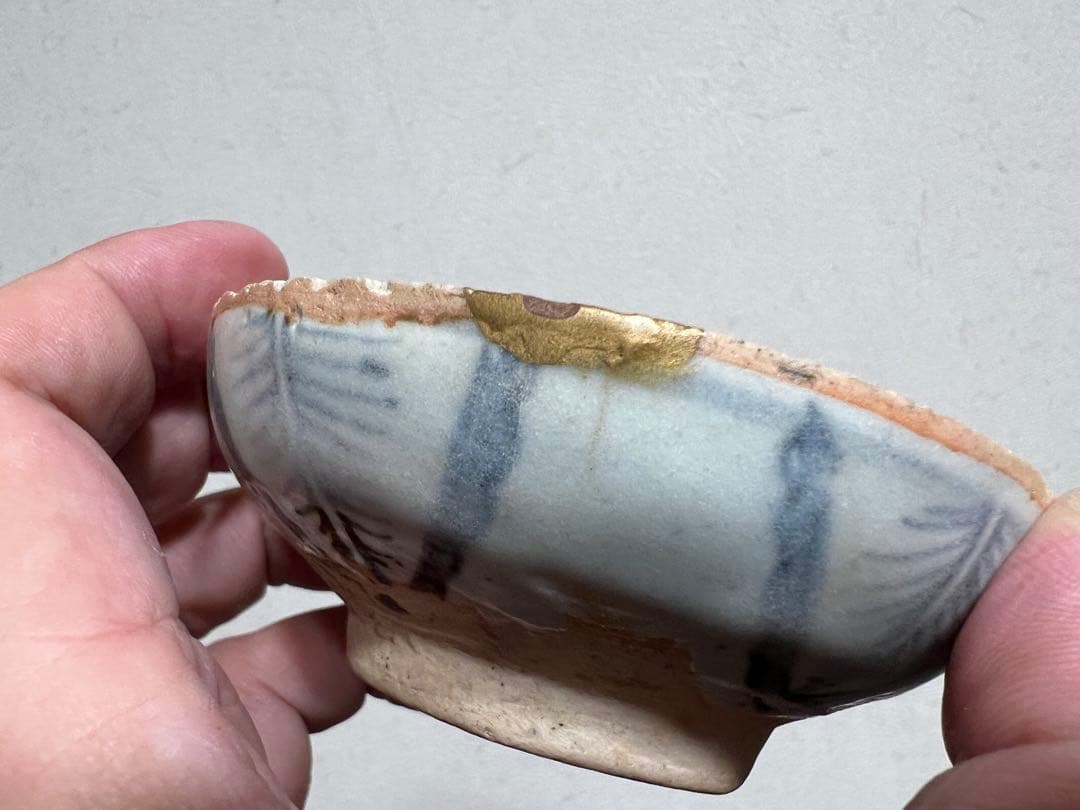 安南 染付 尾長鳥文様 吉祥紋 香合 金直し 骨董 古美術