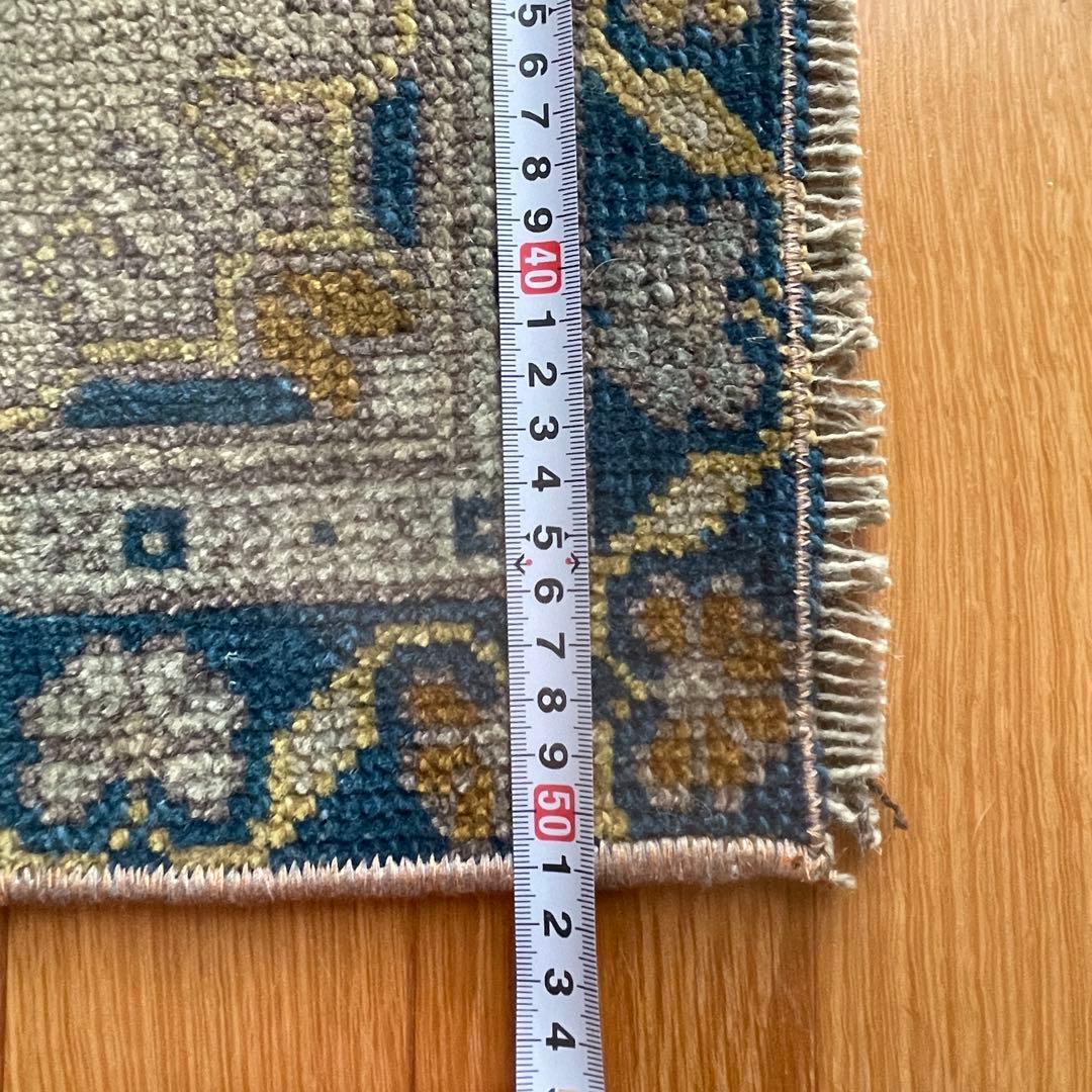 54×51㎝◇トルコヴィンテージラグ　ブラウン　ブルー　幾何学模様611