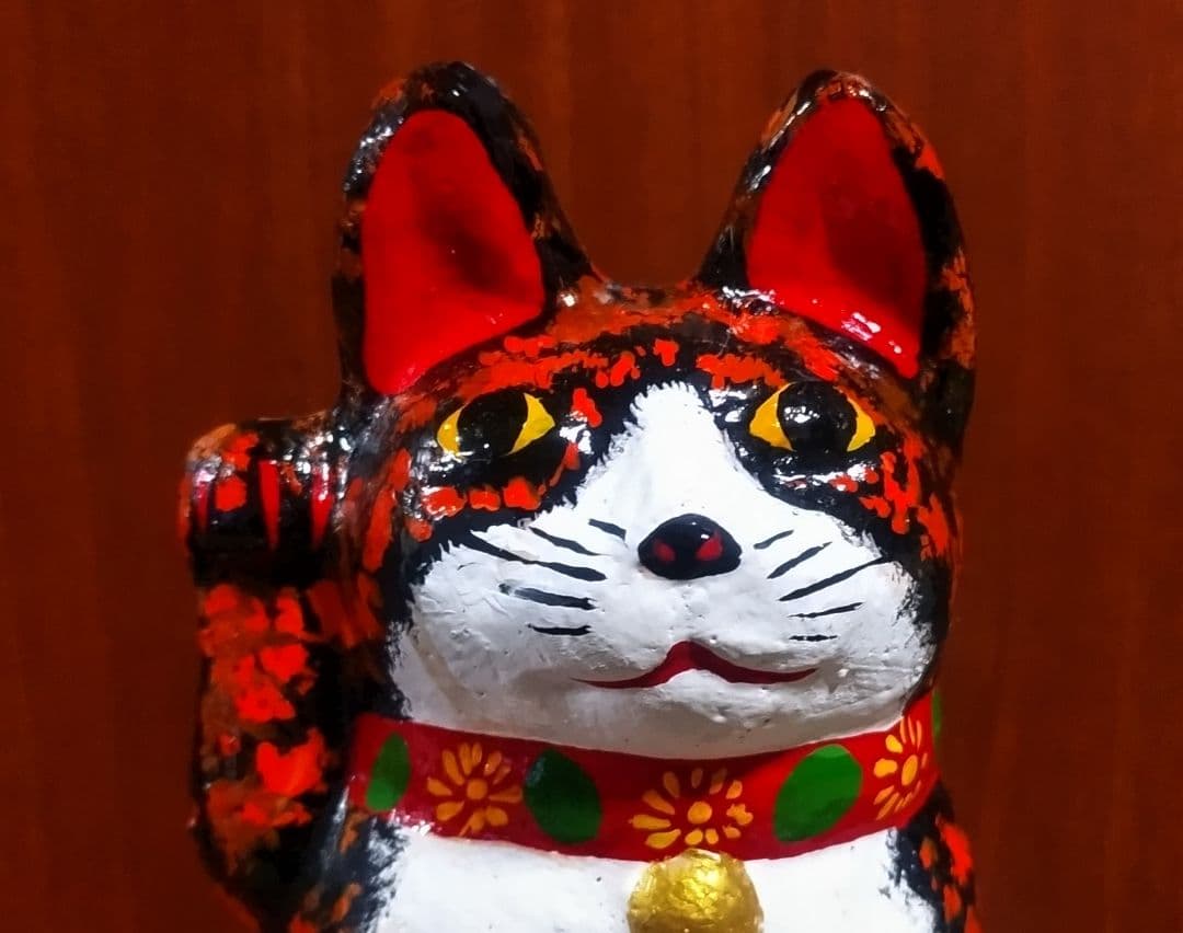 三河招き猫 親子猫 サビ猫＆クロ猫２点セット 土人形 美品