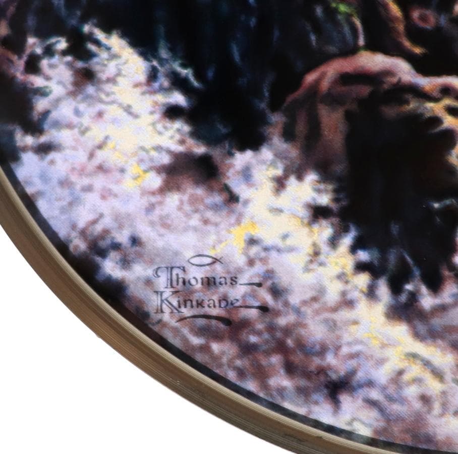 トーマスキンケード ヴィンテージ ステンドグラス 嵐の清算 家と灯台 丸型