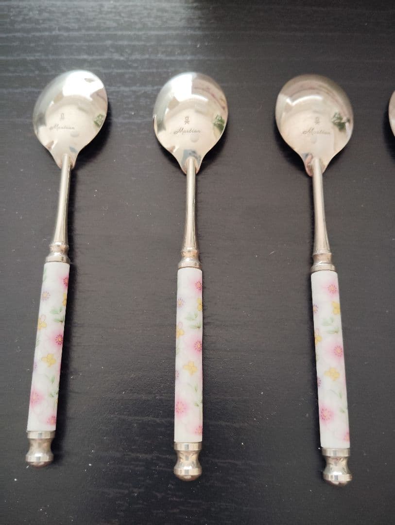 花柄持ち手のスプーンセット 7点　銀製品　箱付き　Martian マーシャン