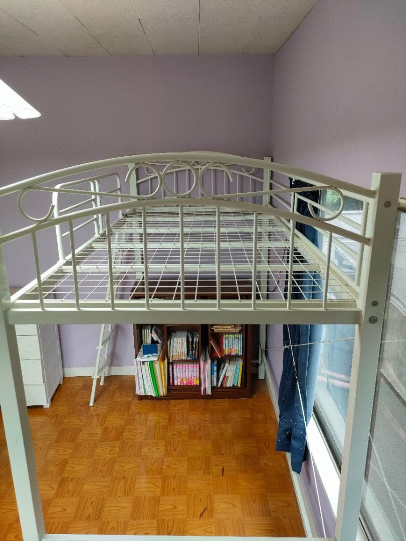 ホワイト ロフトベッド　パイプベッド　シングル