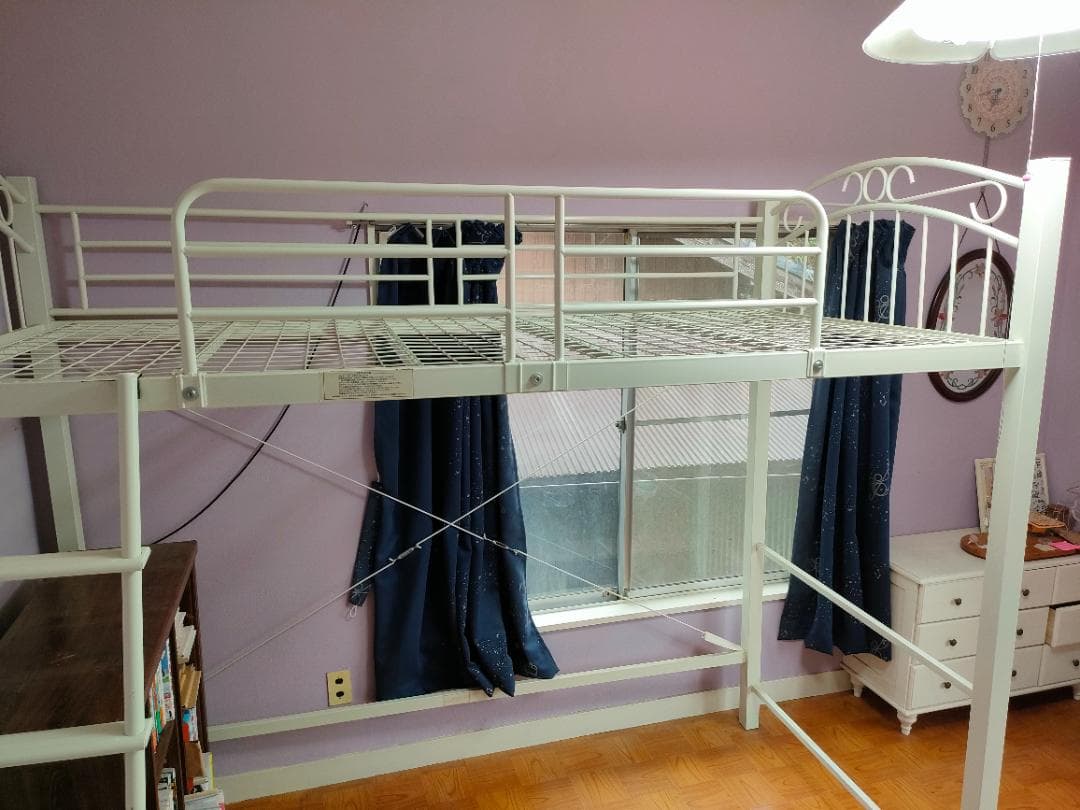 ホワイト ロフトベッド　パイプベッド　シングル