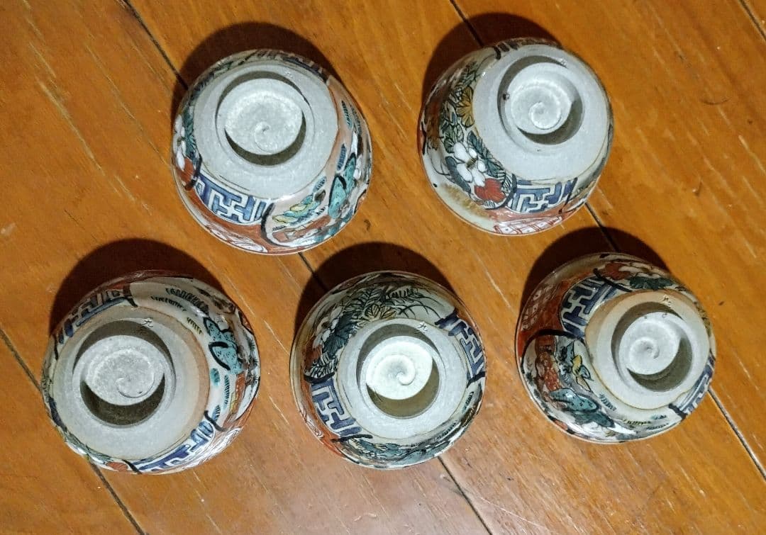 九谷焼 赤絵 金彩 人物 花絵 茶器セット 7点 明治時代物