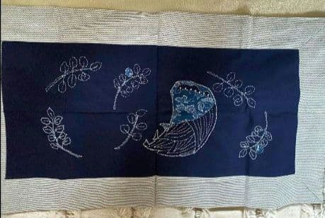 袱紗　刺し子　53.0×86.0　たけのこ　高級古布　テーブルランナー