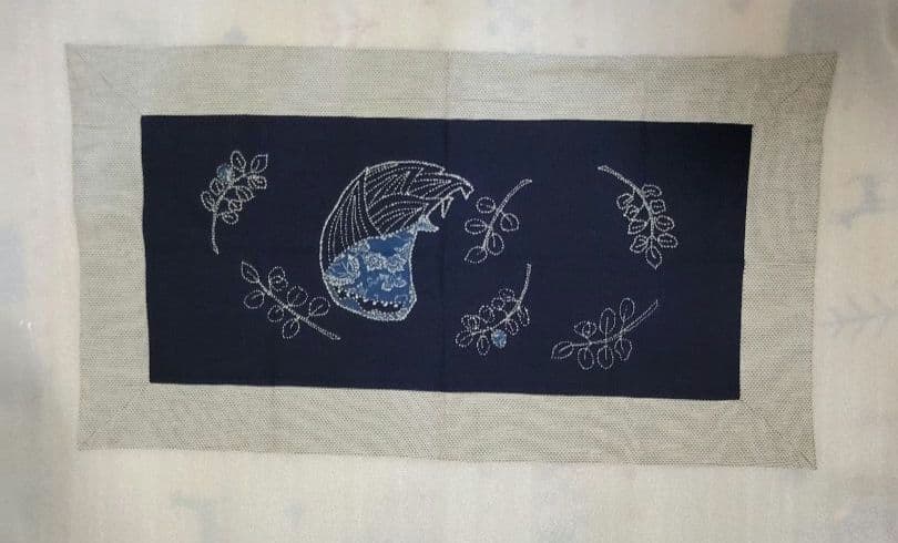 袱紗　刺し子　53.0×86.0　たけのこ　高級古布　テーブルランナー