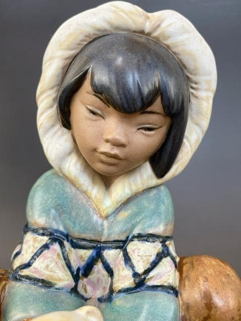 【大型】LLRADRO リヤドロ 子熊とエスキモーの少女 リアドロ グレス 置物