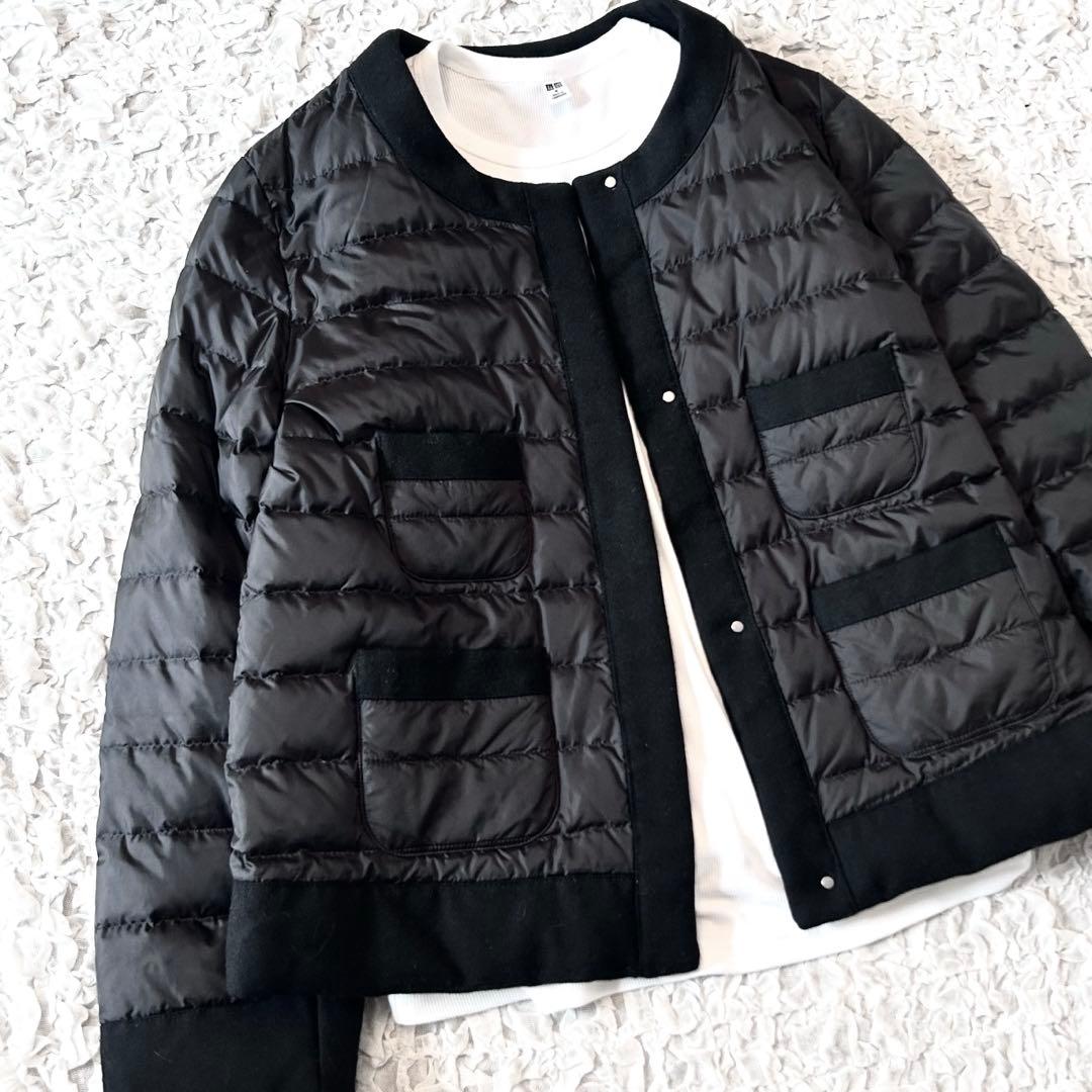 美品 ナノユニバース 西川ダウン ノーカラー ダウンジャケット 黒 nano