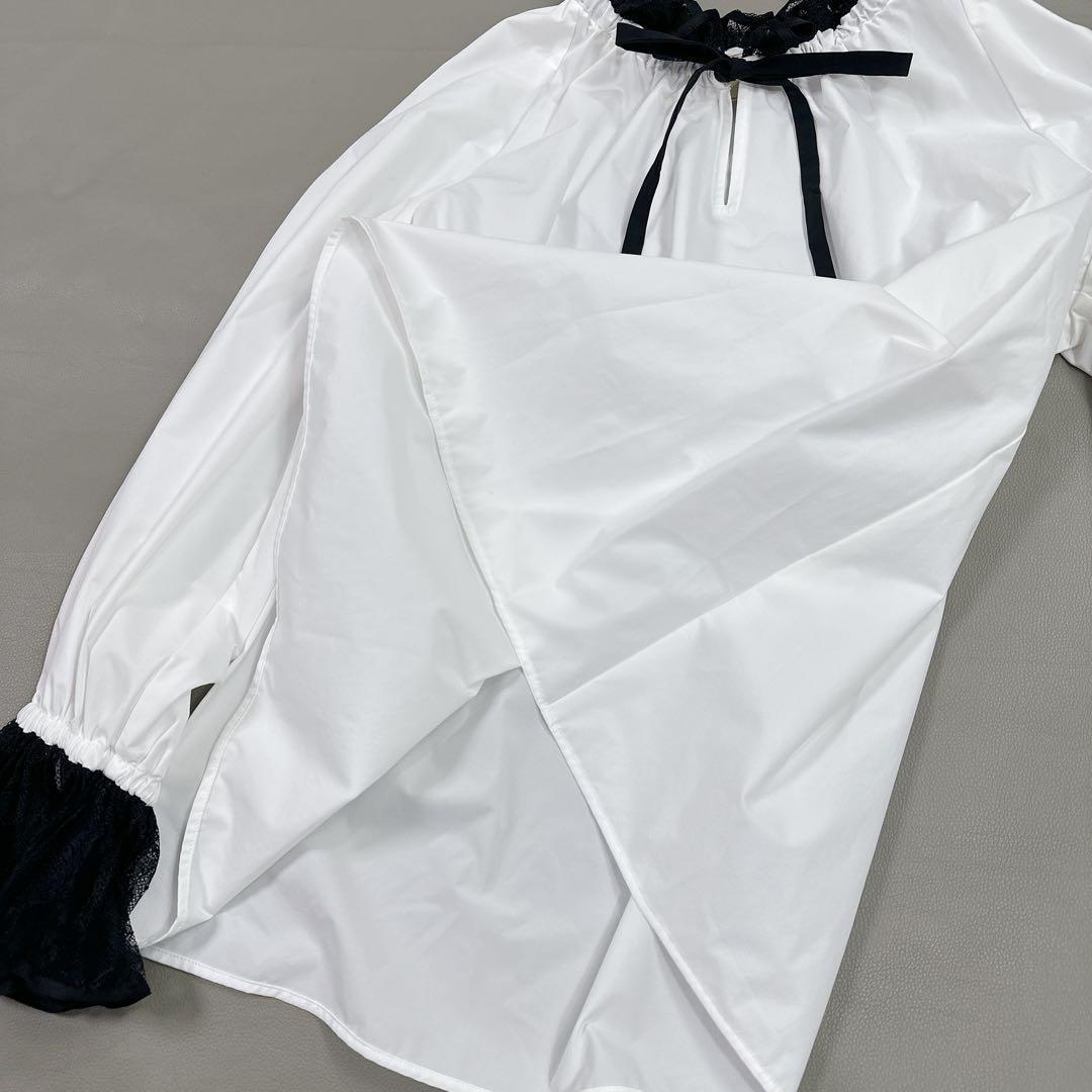超美品　ユナイテッドアローズ レースプリーツ フリル ブラウス　白黒　チュール