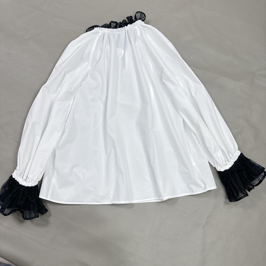 超美品　ユナイテッドアローズ レースプリーツ フリル ブラウス　白黒　チュール