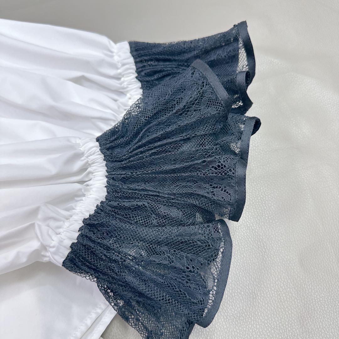 超美品　ユナイテッドアローズ レースプリーツ フリル ブラウス　白黒　チュール