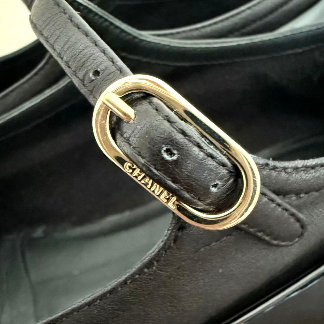 美品 CHANEL シャネル ストラップシューズ バレエシューズ ブラック 39