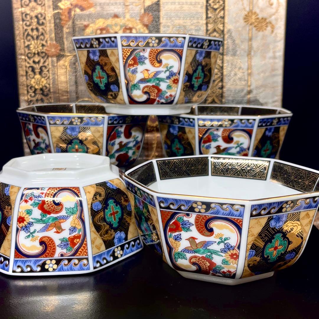 【廃番希少】 第一陶器 翔山窯 室町 金襴手 八角 銘々鉢 セット 金彩 色絵