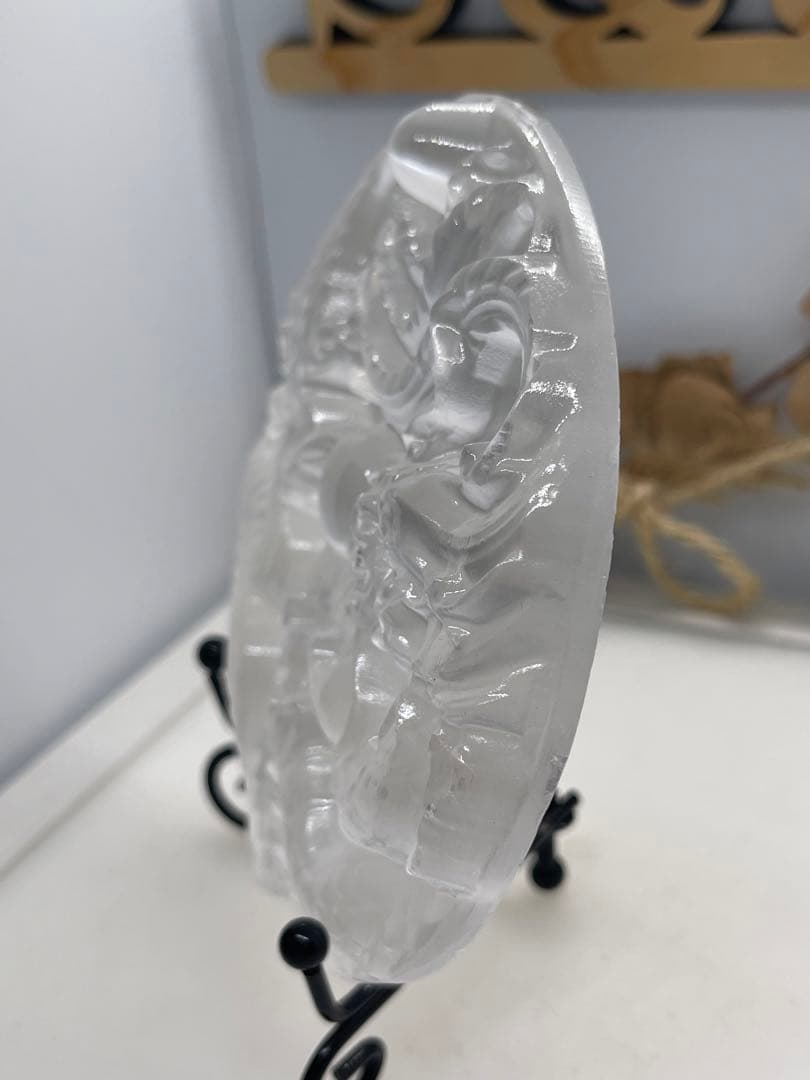 MH様【3087】 ドラゴン&鳳凰彫り プレート　セレナイト