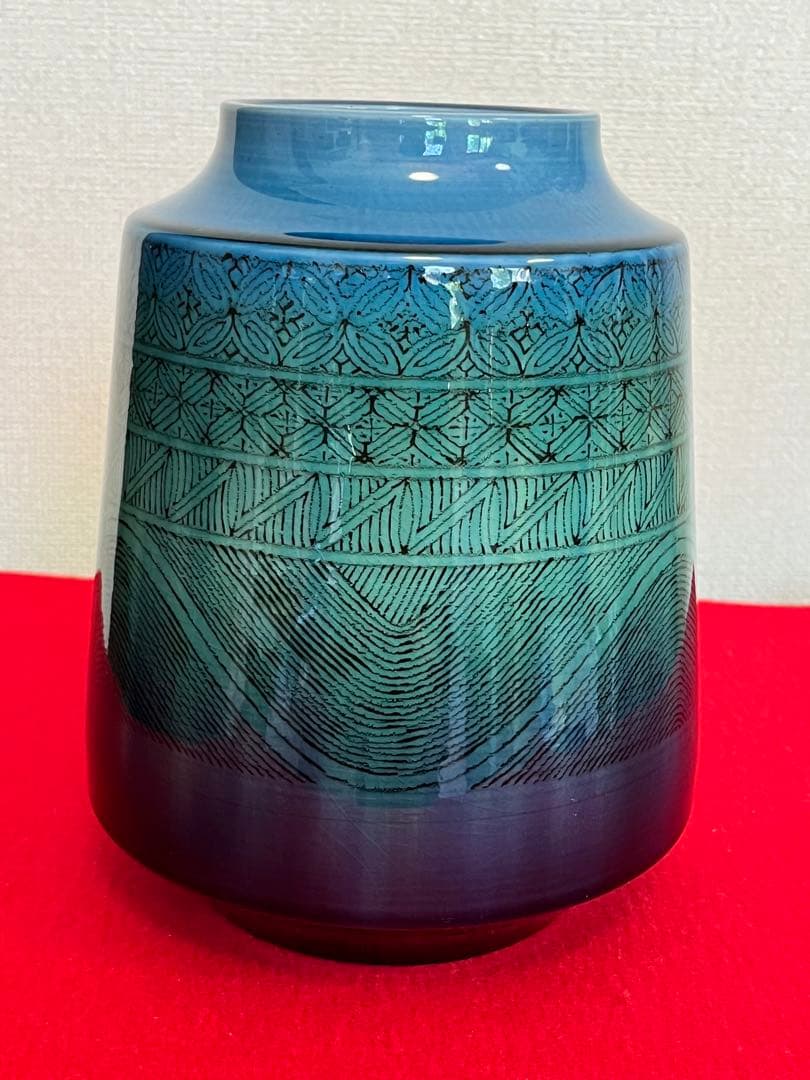 柳雨軒 三代 人間国宝 徳田八十吉（正彦銘） 碧明釉 小紋壺 管理T193