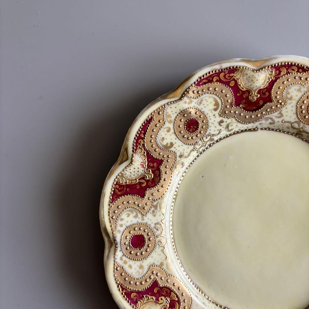 英国製アンティーク 1880年代　ロイヤルウースター　深紅と盛上げ金彩【稀少品】