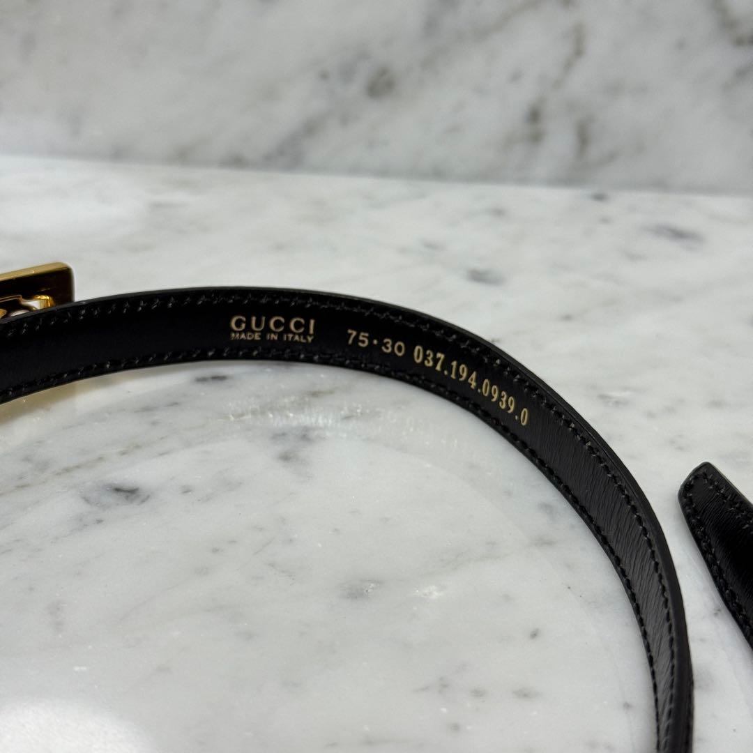 美品 GUCCI グッチ ベルト 本革 レザー ゴールド 金 細ベルト