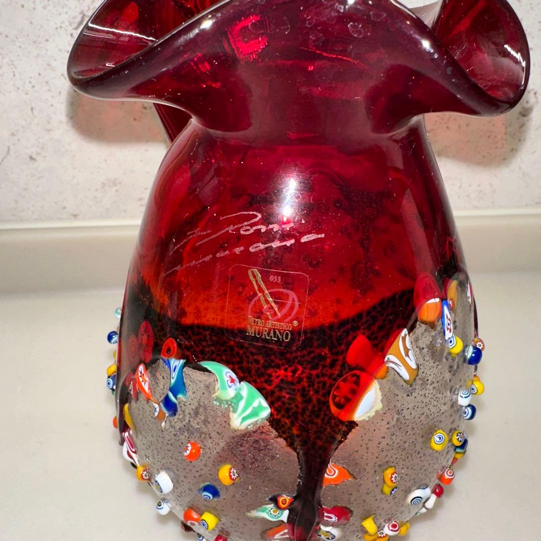 ユニ機MURANO ムラノガラス22CM水差し花瓶 イタリア ミルフィオリ