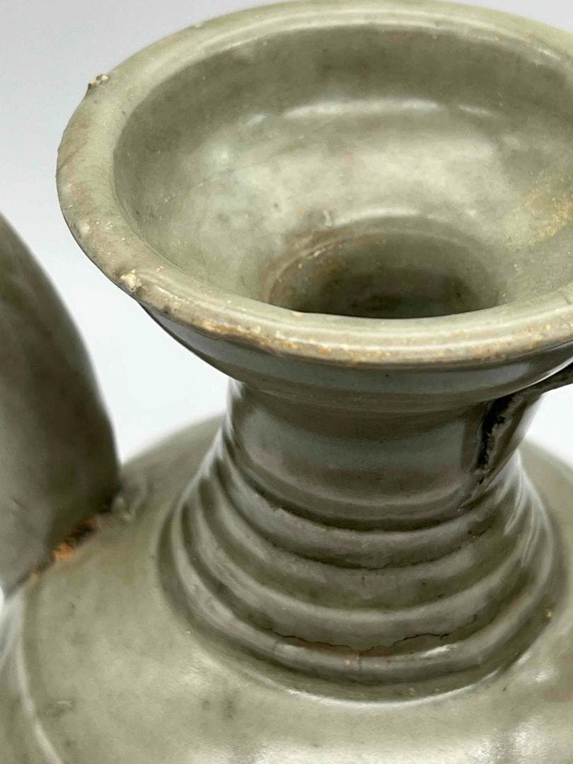 北宋時代　青磁弦紋水注　越州窯　水滴　水指　水差し　茶道具(C-68)