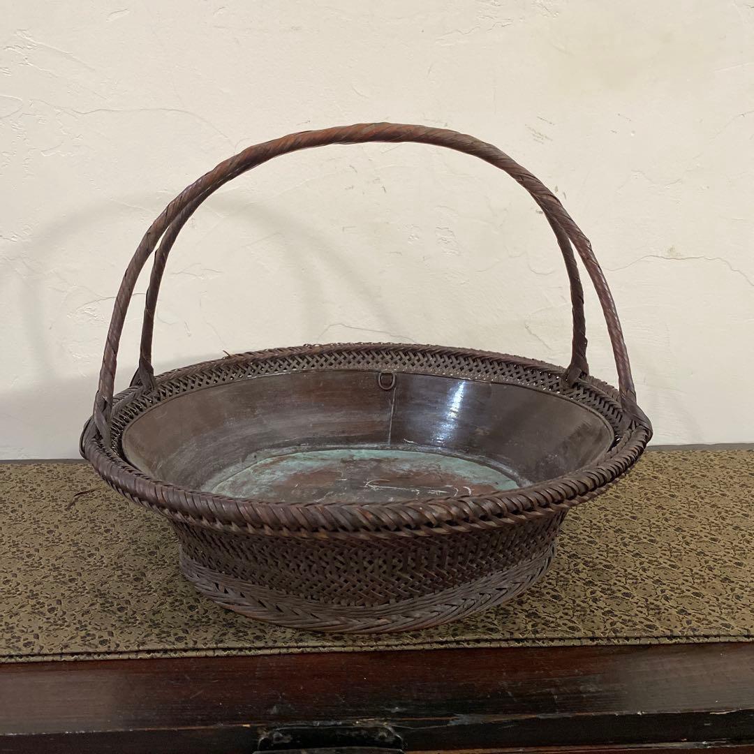 骨董　大きな竹籠　花籠　竹花入　エコメルカリ便指定して下さい