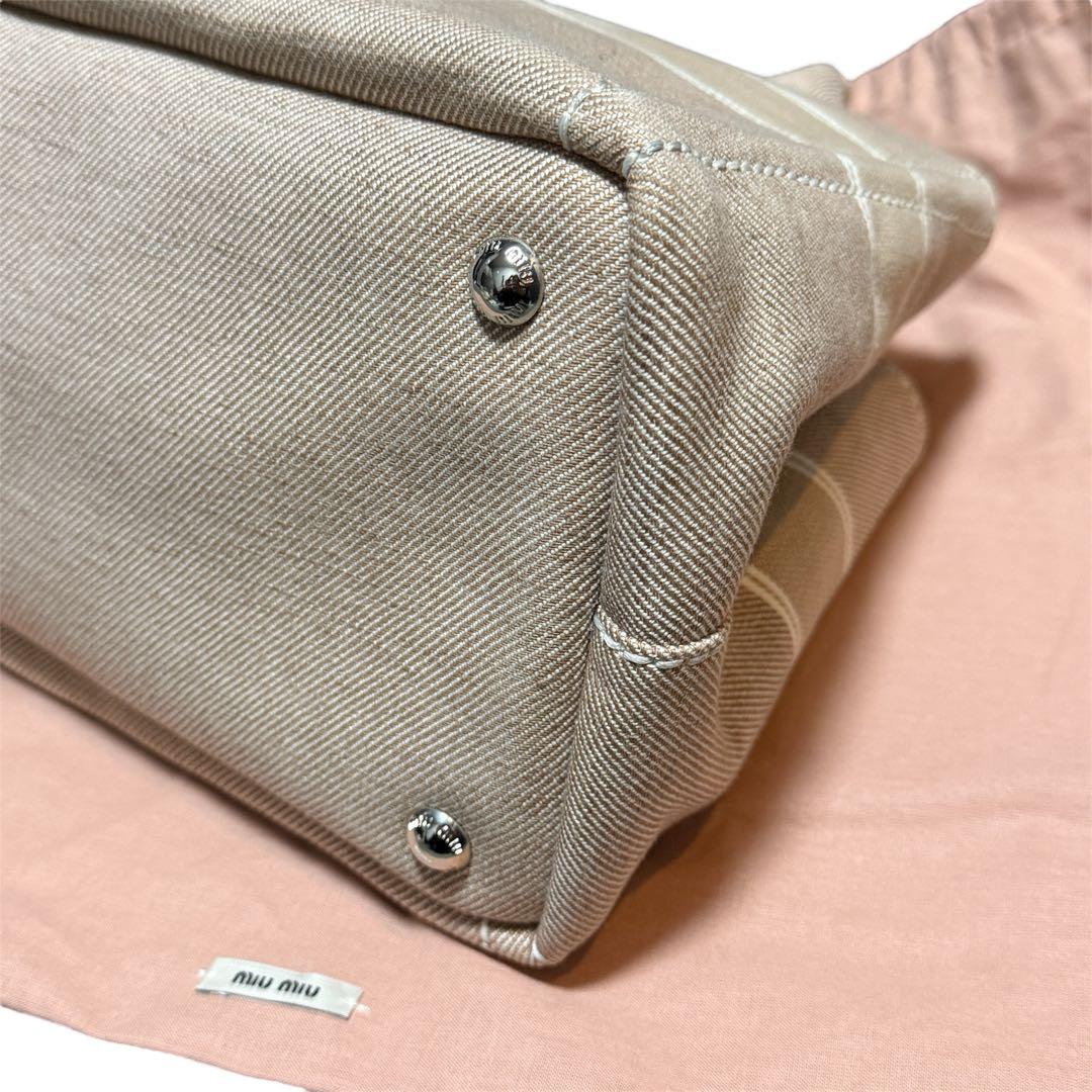 ミュウミュウ miumiu キャンバス トート ハンドバッグ ベージュ バッグ