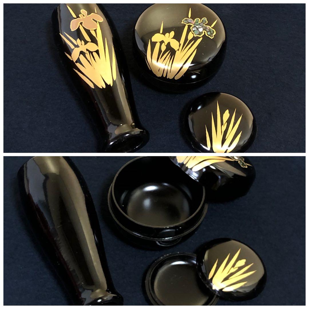 《R》杜若に八橋蒔絵 螺鈿 茶箱 お茶道具9点 仕覆付 元箱 260203く4