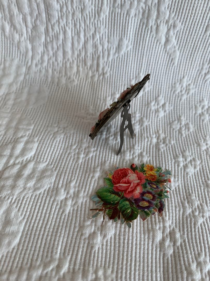 フランスアンティークメタルフレームロココリボン装飾＆ローズクロモス※オルモル