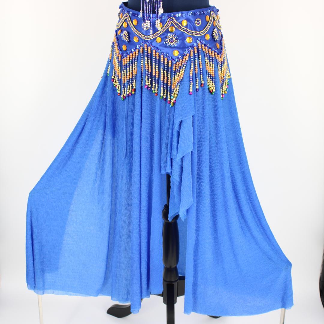 【ベリーダンス用オリエンタル衣装】スパンコール・ビジュー多数付き ブルー系