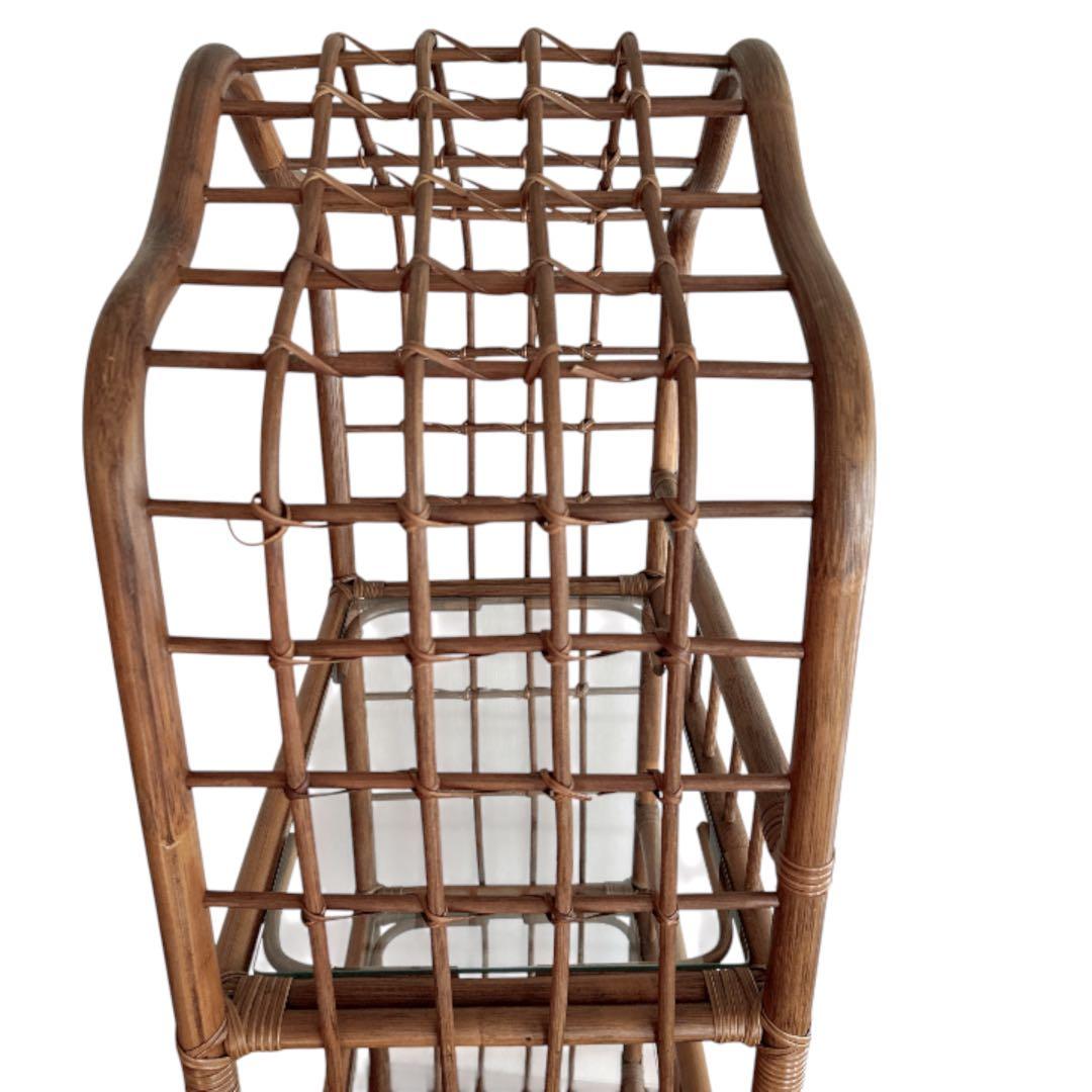 ラタン アーチ型 3段(上・中段ガラス板) 飾り棚 ディスプレイラック 籐家具