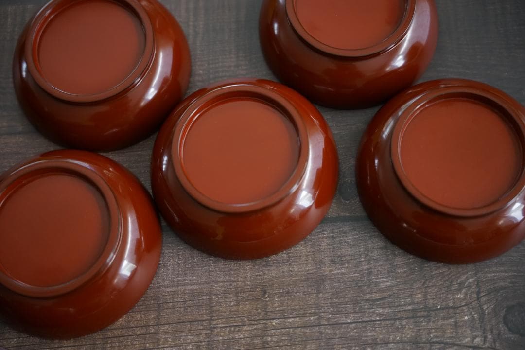 輪島塗　根来塗り　廣椀　雑煮椀　５客　塗師作