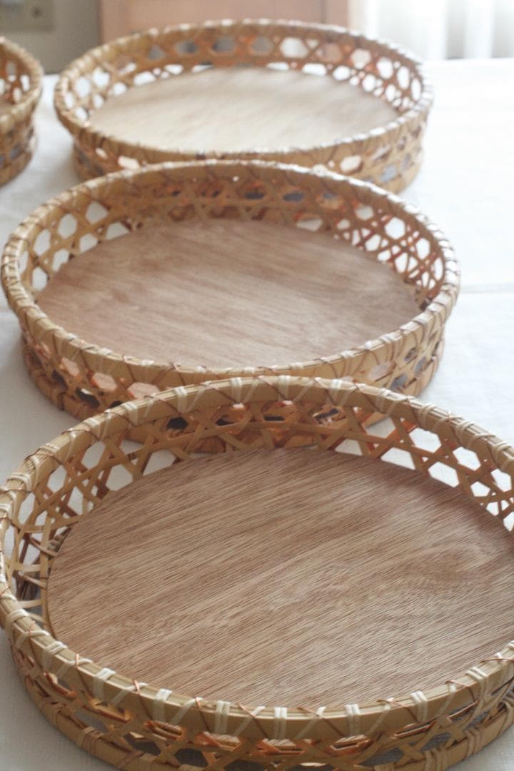 竹籠弁当　６個セット　竹籠　丸形　直径３３センチ　高さ６．７センチ