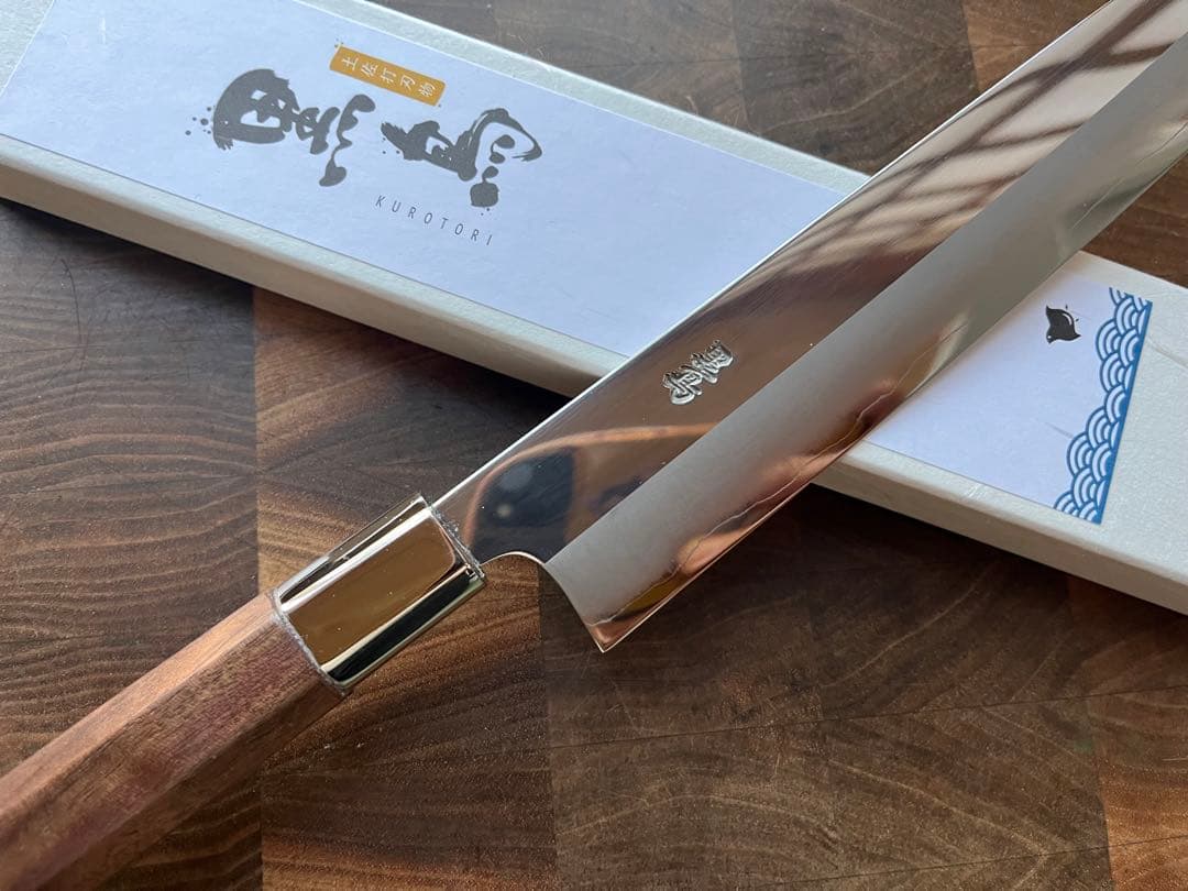 土佐打刃物 黒鳥鍛造工場 240mm 両刃 柳刃 刺身　包丁 銀三鋼 鏡面仕上